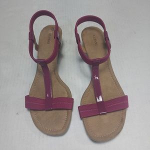 ALFANI Voyage Faux Leather T Strap Wedges  Sandals Size 11